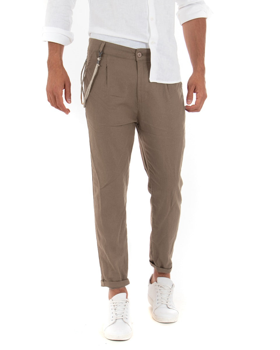 Men's Linen Plain Mud Trousers Chain Pocket America Pinces Elegant GIOSAL