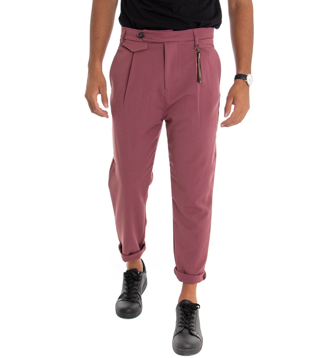 Classic Solid Color Long Men's Trousers Dark Pink Pinces Viscose GIOSAL