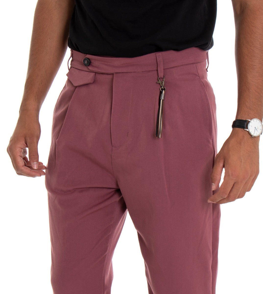 Classic Solid Color Long Men's Trousers Dark Pink Pinces Viscose GIOSAL