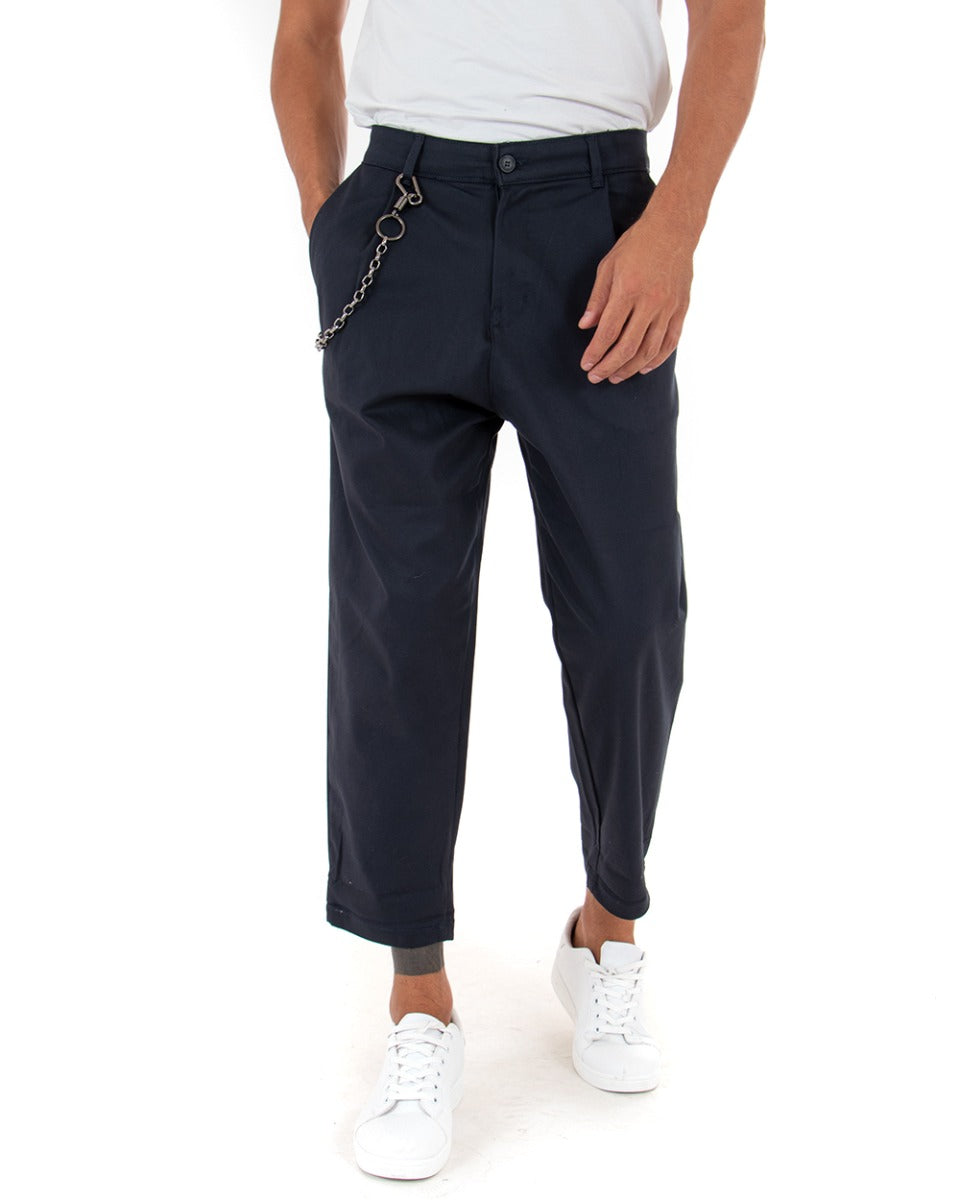 Long Men's Trousers Solid Color Blue Wide Fit Chain Pinces GIOSAL