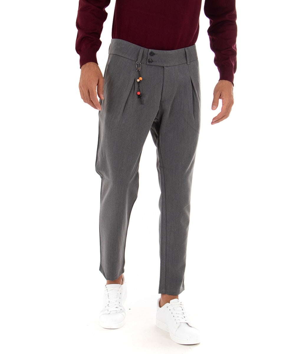 Men's Long Solid Color Gray Double Button Classic Casual Trousers GIOSAL