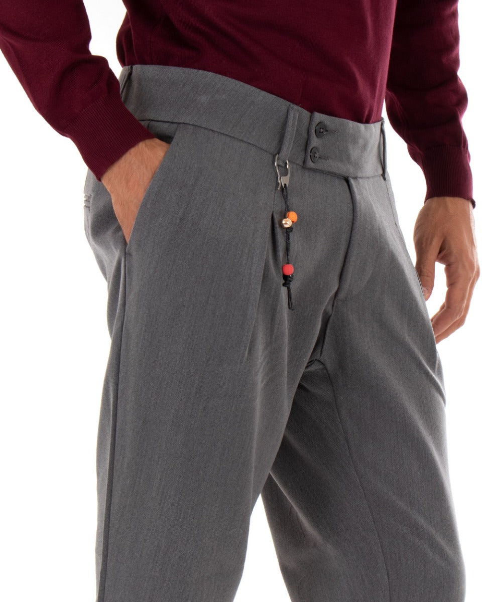 Men's Long Solid Color Gray Double Button Classic Casual Trousers GIOSAL