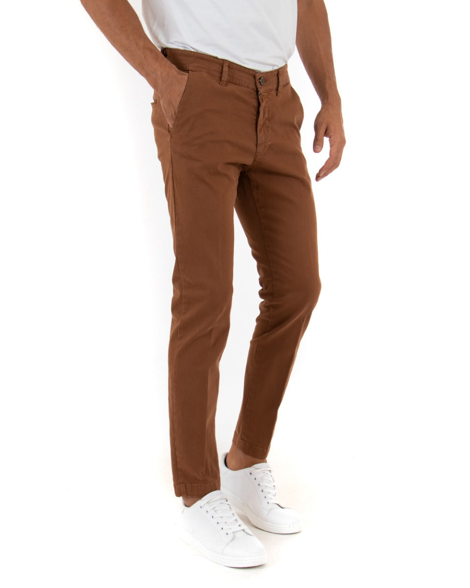 Pantaloni Uomo Tasca America Slim Tabacco Elegante Casual GIOSAL-P4006A