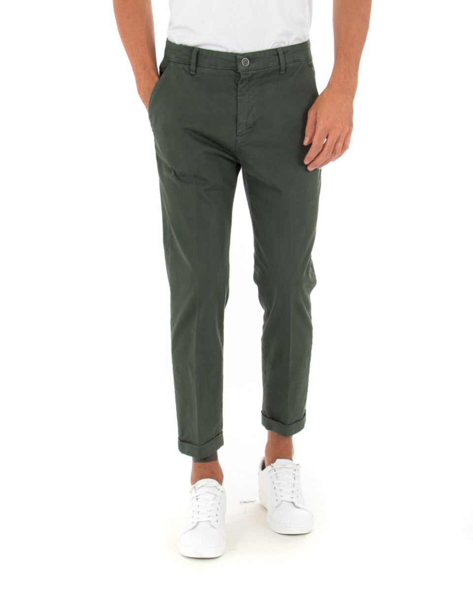 Akirò Slim Men's Long Trousers Solid Color Green America Pocket Casual GIOSAL