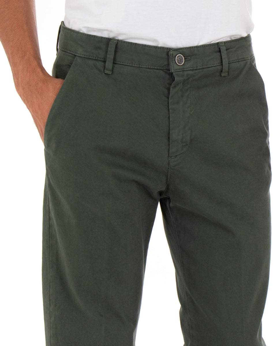 Akirò Slim Men's Long Trousers Solid Color Green America Pocket Casual GIOSAL