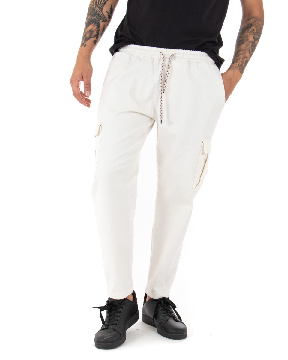 Pantaloni Uomo Tasconi Cargo Pantalaccio Coulisse Tinta Unita Bianco GIOSAL-P4050A
