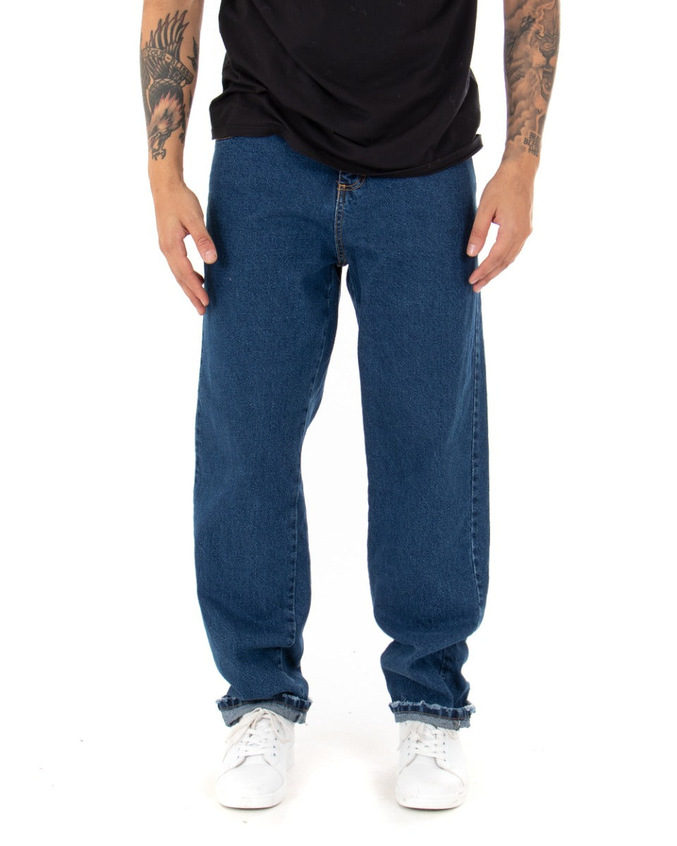 Pantaloni Jeans Uomo Lungo Denim Basic Blu Cinque Tasche Straight Fit Casual GIOSAL-P4052A
