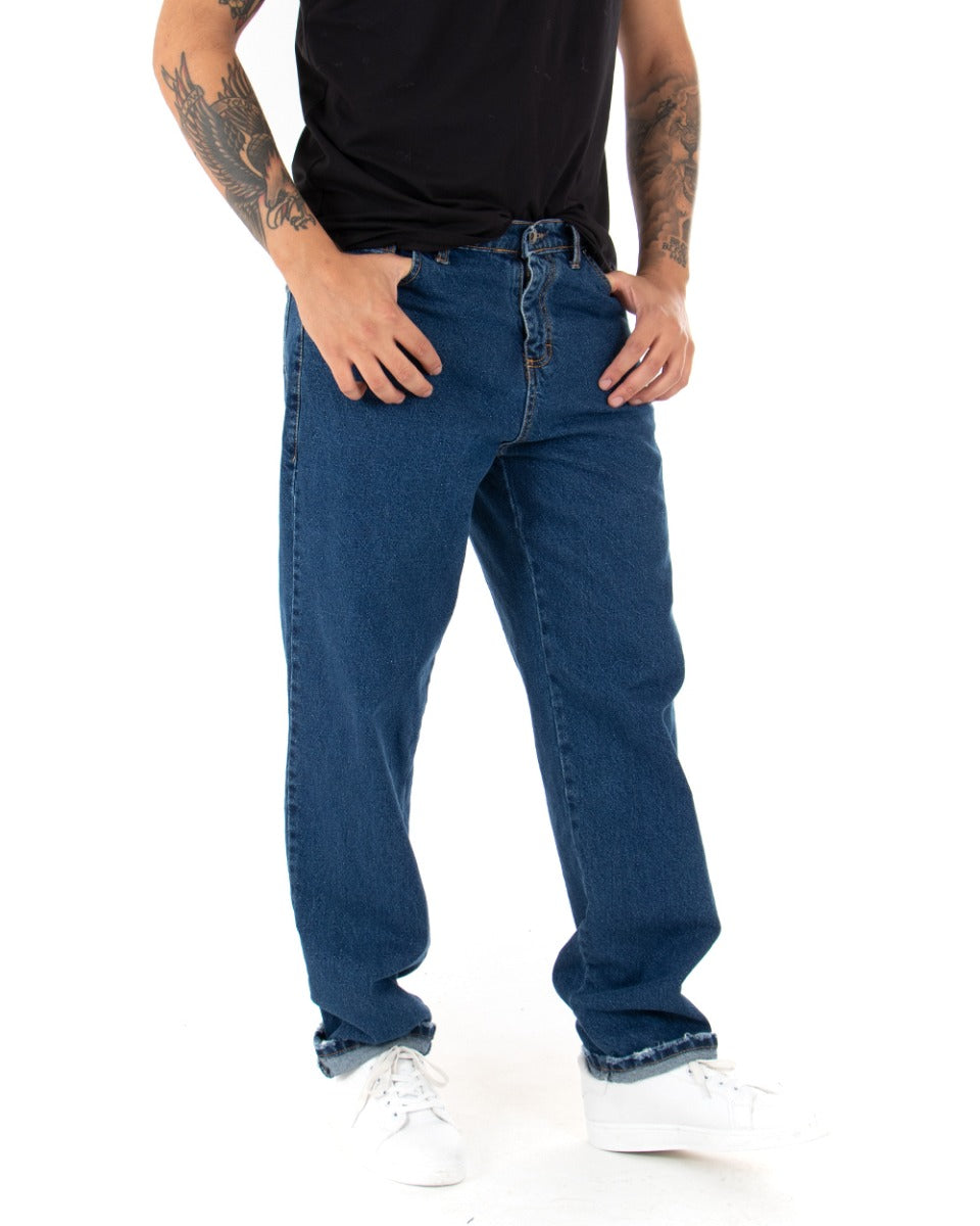 Pantaloni Jeans Uomo Lungo Denim Basic Blu Cinque Tasche Straight Fit Casual GIOSAL-P4052A