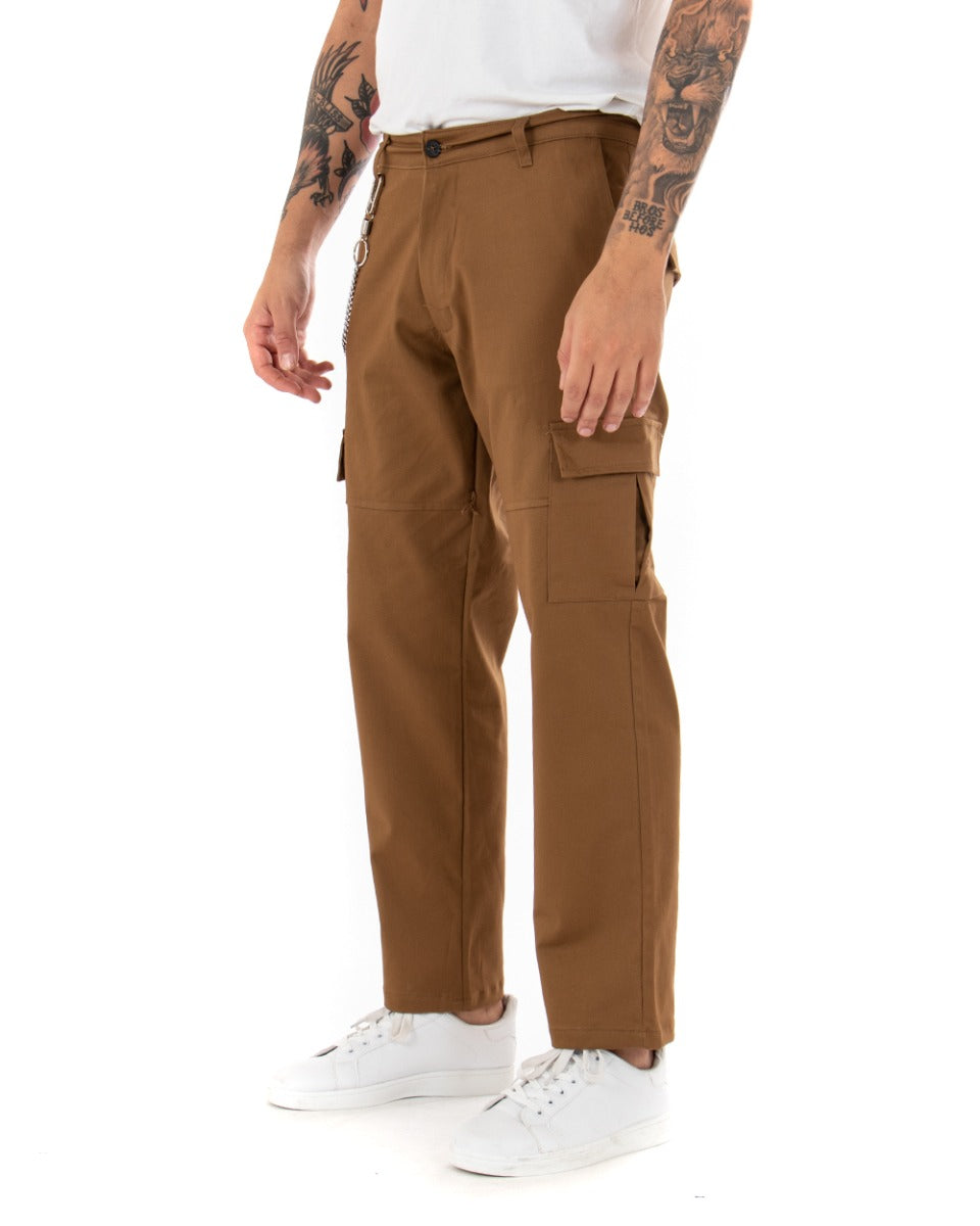Pantaloni Uomo Cargo Tasconi Tinta Unita Tabacco Tasca America GIOSAL-P4055A