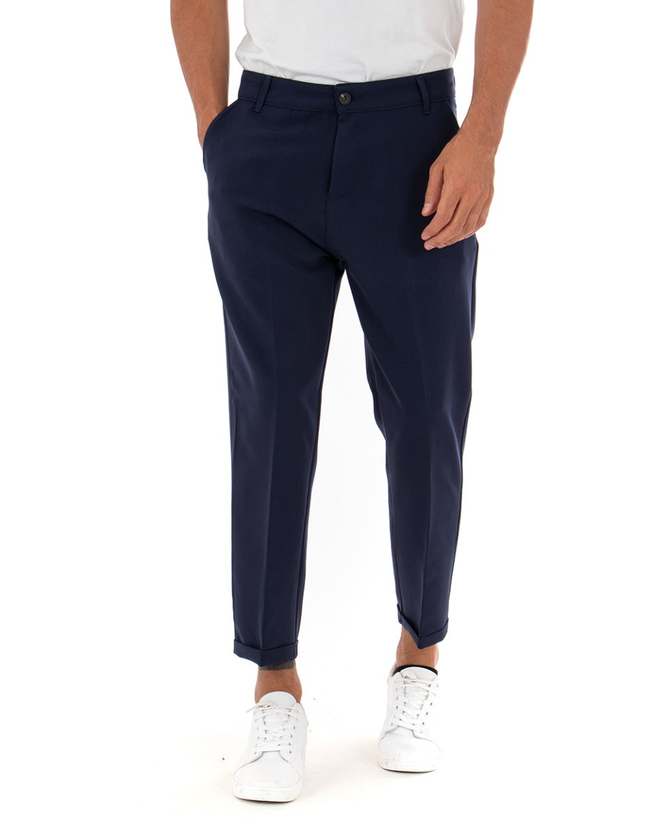 Classic Long Men's Trousers Solid Color Blue Casual Buckle GIOSAL