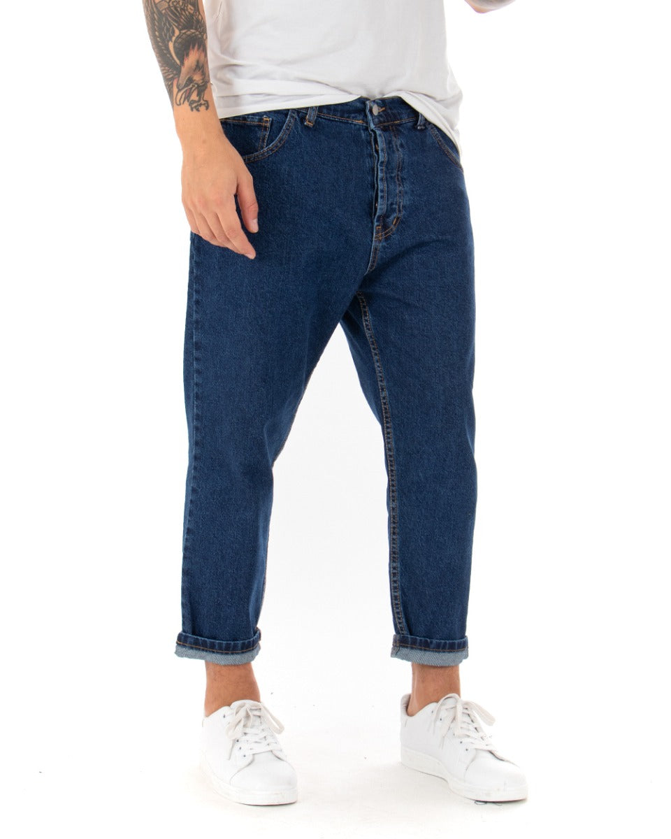 Pantaloni Jeans Uomo Loose Fit Denim Scuro Basic Cinque Tasche Casual GIOSAL-P4078A