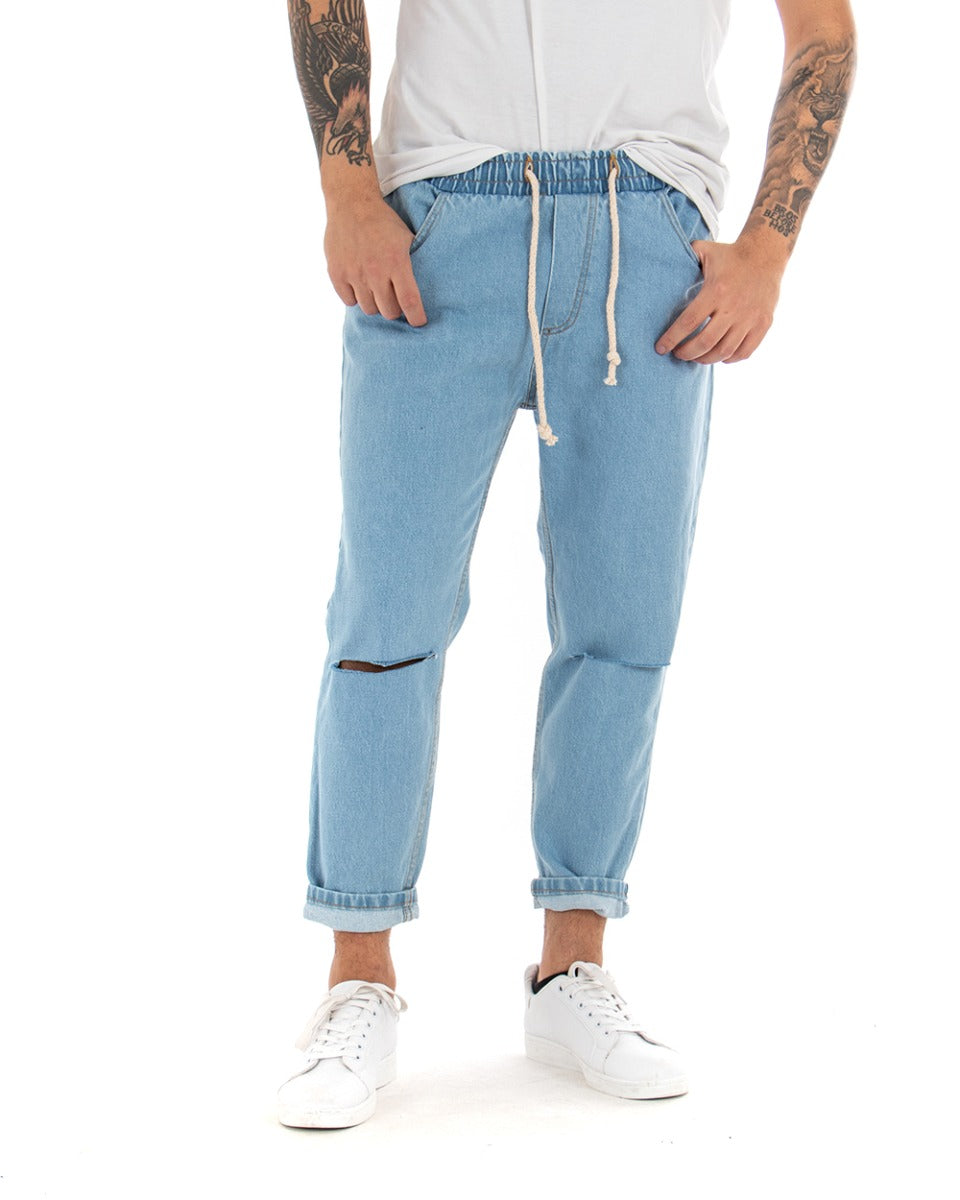 Men's Light Denim Jeans Trousers Breaks Loose Fit Knee-Length Trousers GIOSAL-P4079A