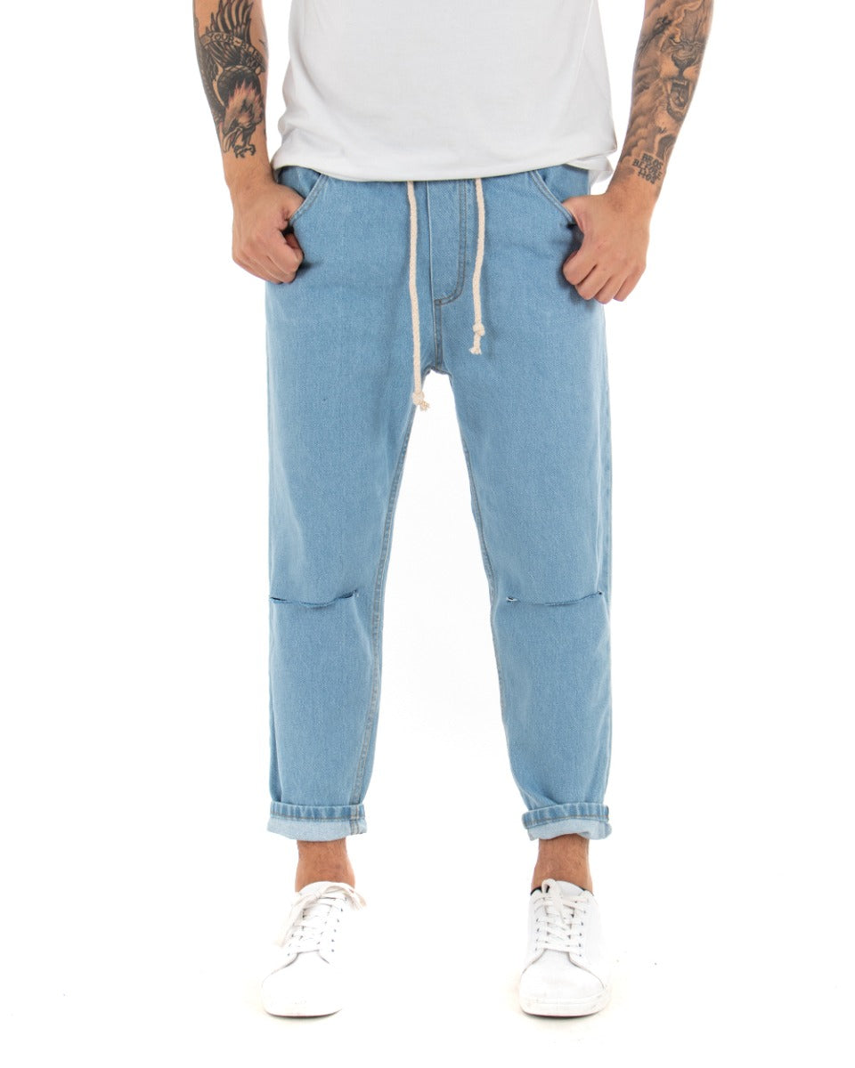 Men's Light Denim Jeans Trousers Breaks Loose Fit Knee-Length Trousers GIOSAL-P4079A