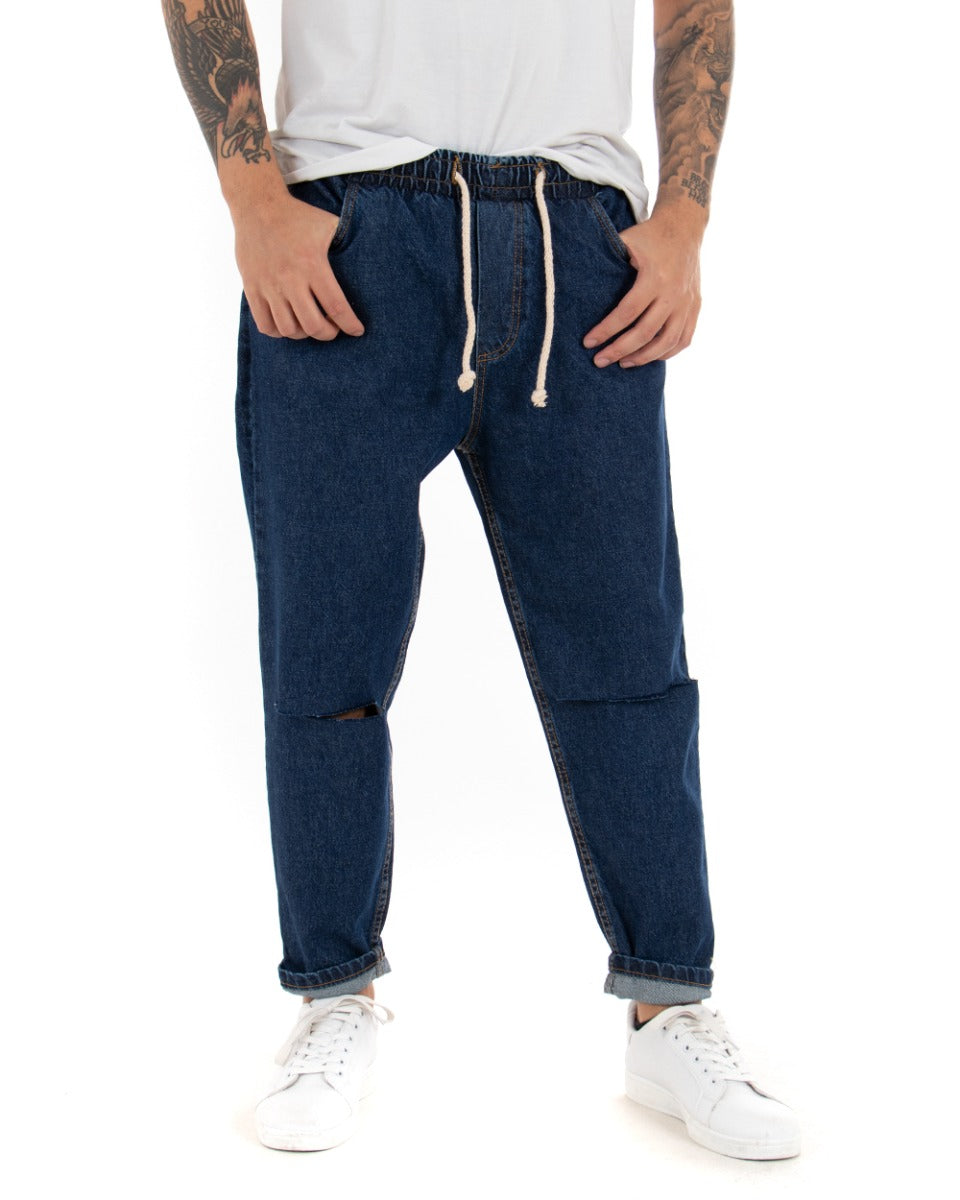 Men's Dark Denim Jeans Trousers Loose Fit Knee-Length Trousers GIOSAL-P4080A