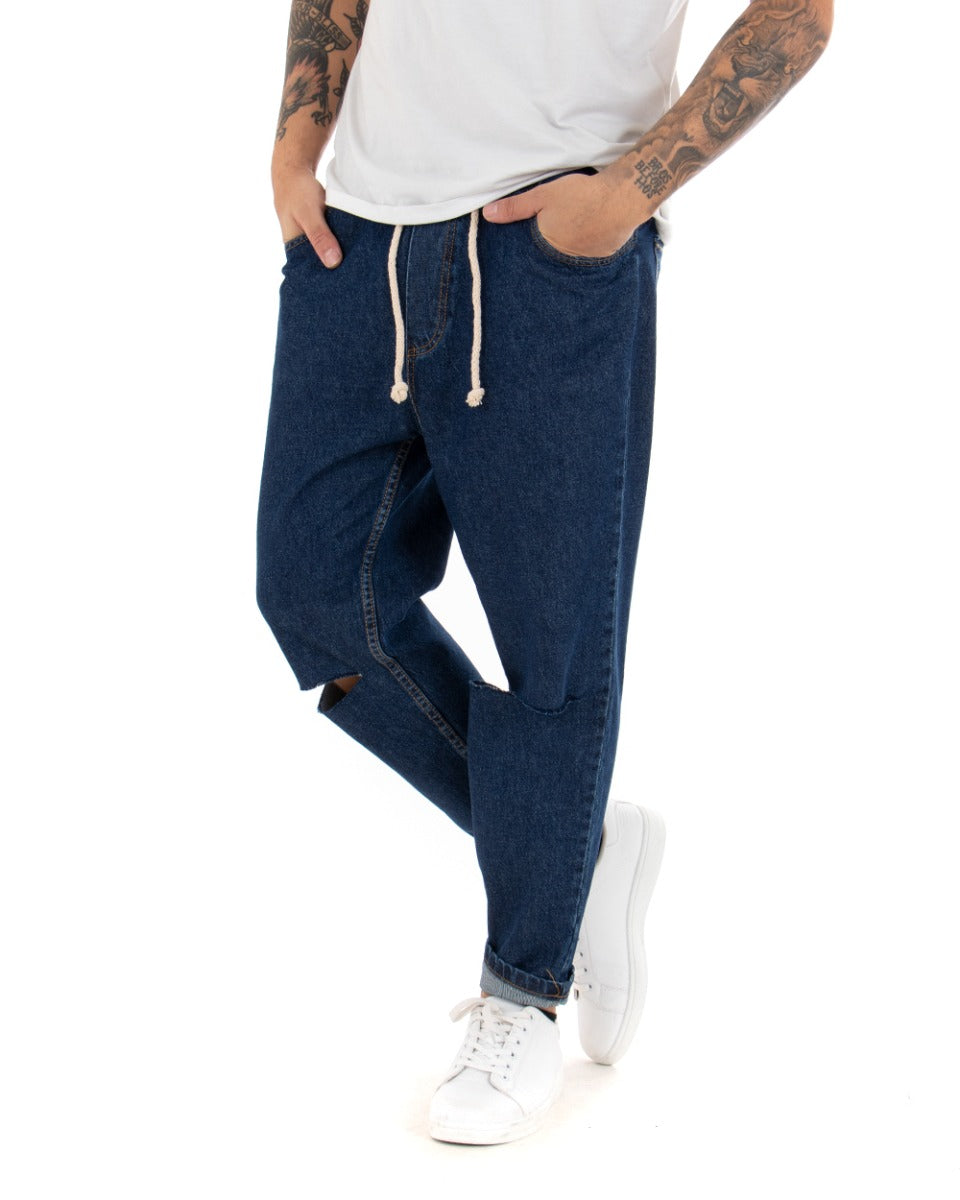 Men's Dark Denim Jeans Trousers Loose Fit Knee-Length Trousers GIOSAL-P4080A