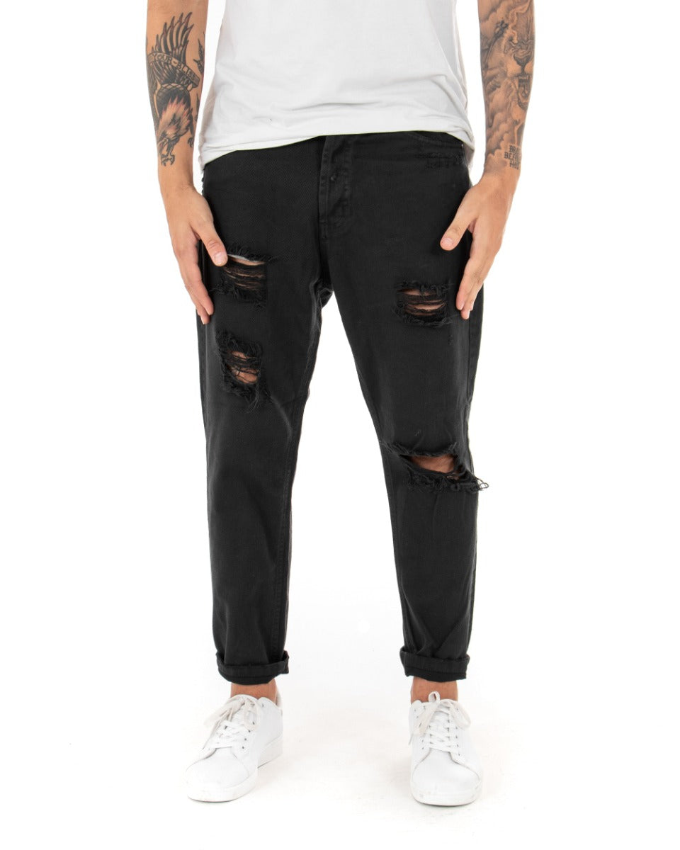 Men's Loose Fit Black Jeans Trousers With Rips Five Casual Pockets GIOSAL-P4085A