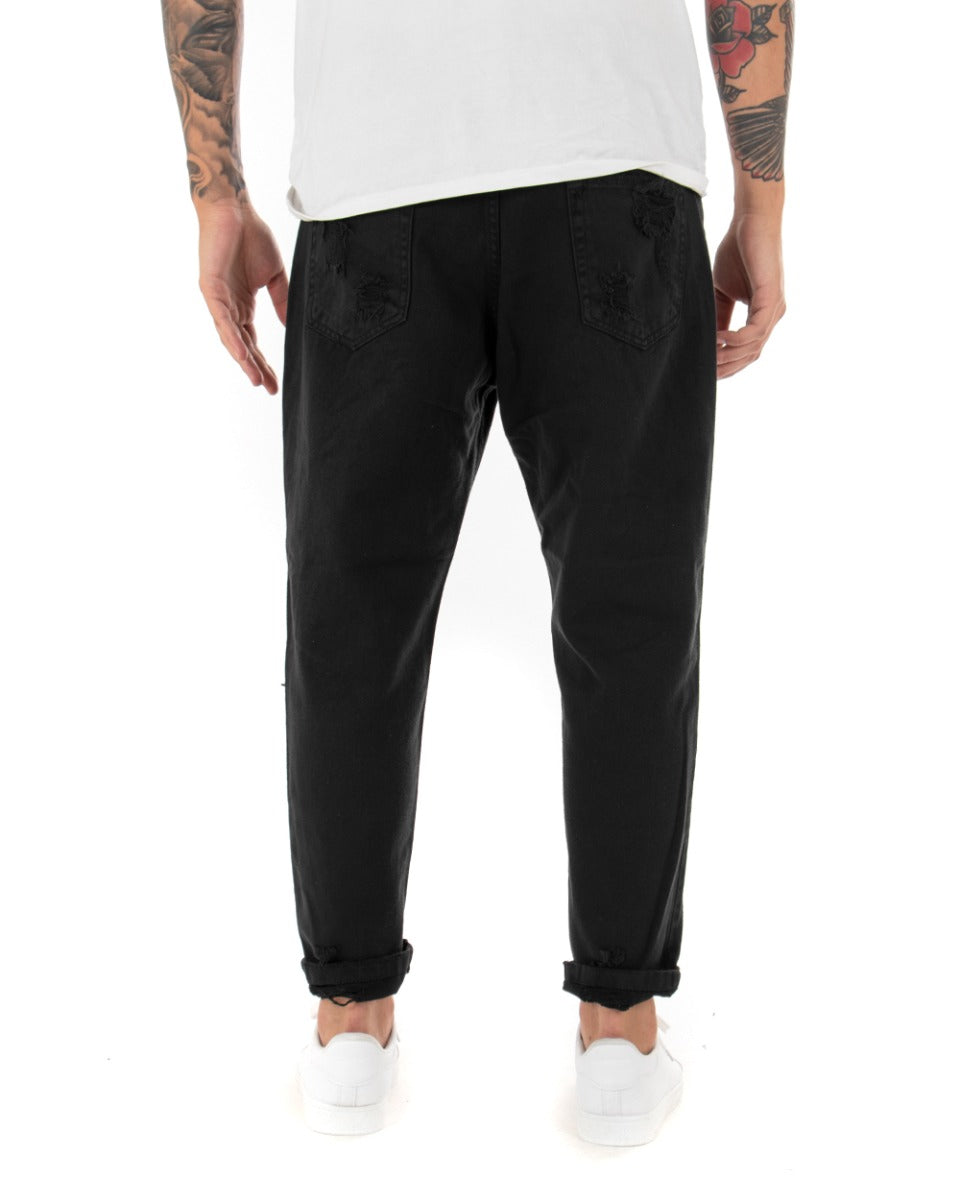 Pantaloni Jeans Uomo Loose Fit Nero Con Rotture Cinque Tasche Casual GIOSAL-P4085A