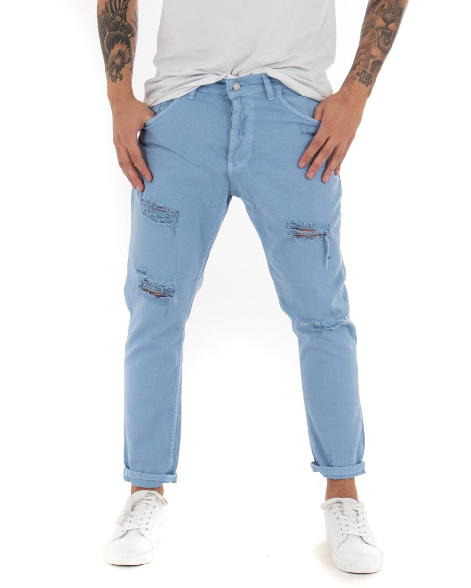 Men's Jeans Trousers Loose Fit Light Blue With Rips Five Casual Pockets GIOSAL-P4089A
