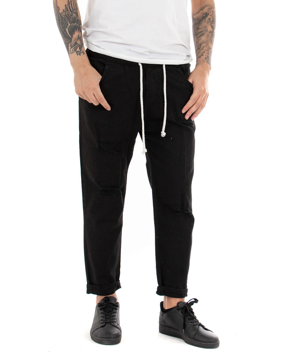 Pantaloni Jeans Uomo Regular Fit Nero Pantalaccio Bull Con Rotture Casual GIOSAL-P4092A