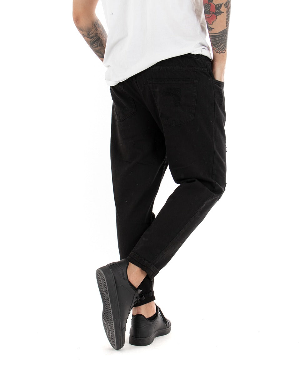 Men's Jeans Trousers Regular Fit Black Bull Trousers With Casual Rips GIOSAL-P4092A