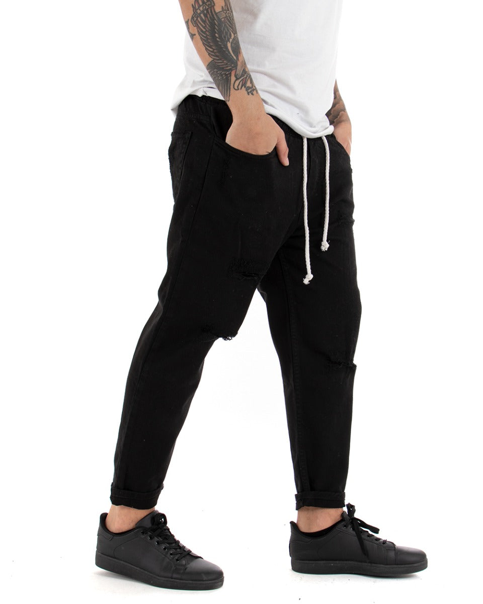Men's Jeans Trousers Regular Fit Black Bull Trousers With Casual Rips GIOSAL-P4092A