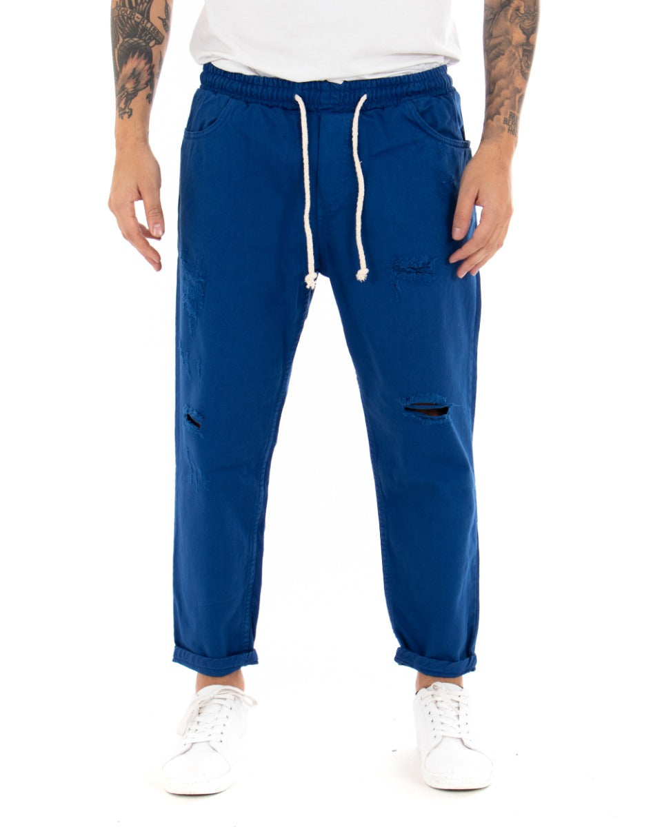 Pantaloni Jeans Uomo Regular Fit Blu Royal Pantalaccio Bull Con Rotture Casual GIOSAL-P4093A