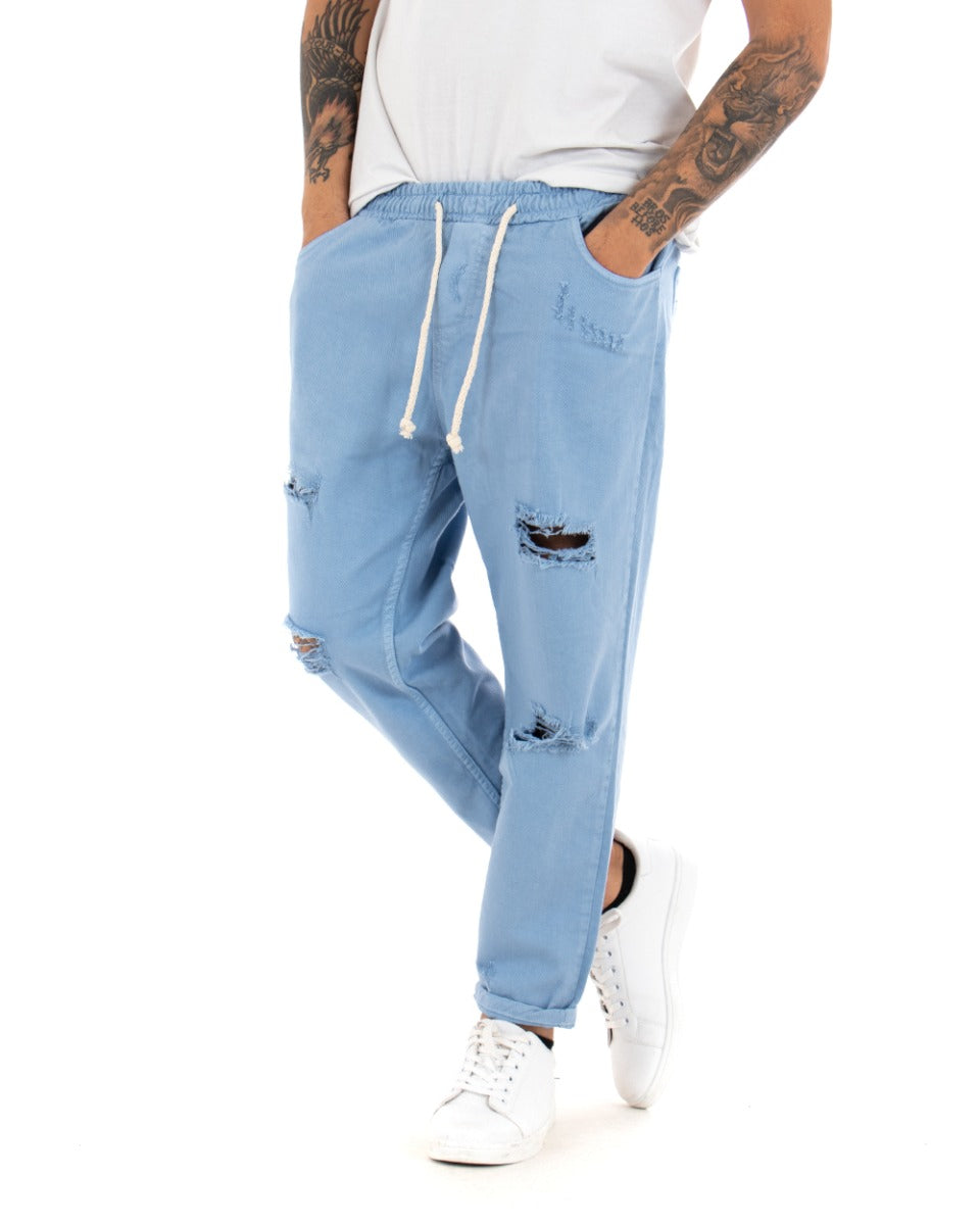 Pantaloni Jeans Uomo Regular Fit Azzurro Pantalaccio Bull Con Rotture Casual GIOSAL-P4094A