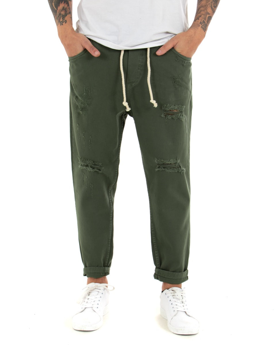 Pantaloni Jeans Uomo Regular Fit Verde Pantalaccio Bull Con Rotture Casual GIOSAL-P4095A