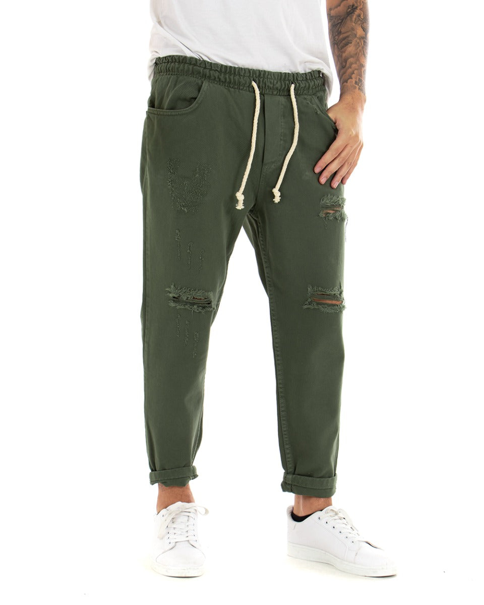 Pantaloni Jeans Uomo Regular Fit Verde Pantalaccio Bull Con Rotture Casual GIOSAL-P4095A
