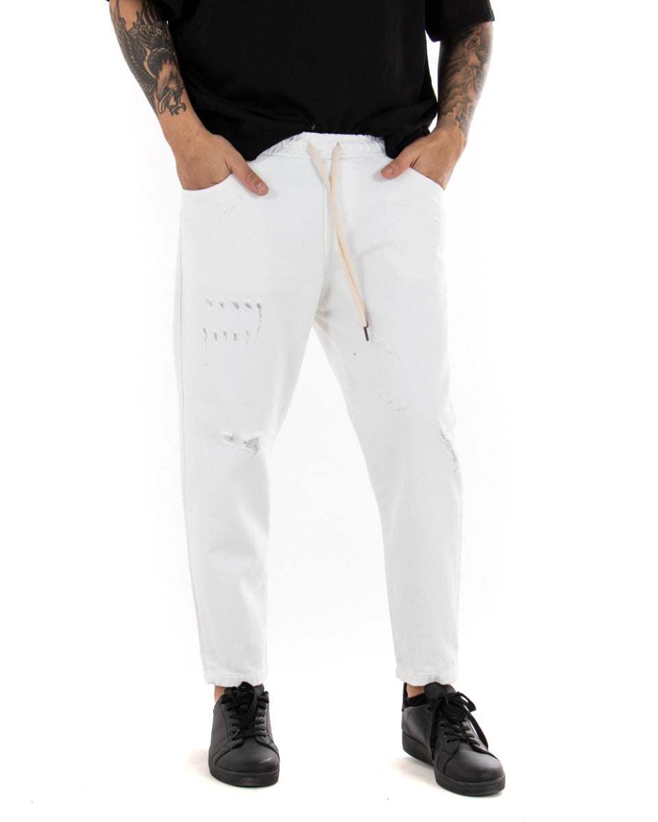 Men's Jeans Trousers Regular Fit White Bull Trousers With Casual Rips GIOSAL-P4098A