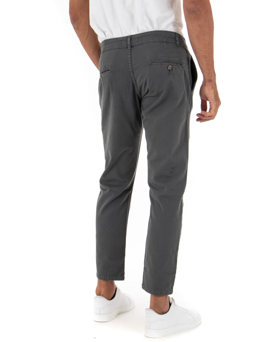 Pantaloni Uomo Tasca America Basic Cotone Elastico Grigio Scuro Slim Classico GIOSAL-P5001A