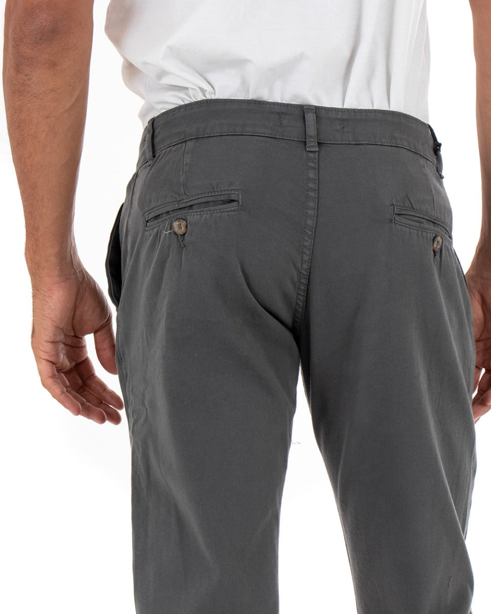 Pantaloni Uomo Tasca America Basic Cotone Elastico Grigio Scuro Slim Classico GIOSAL-P5001A