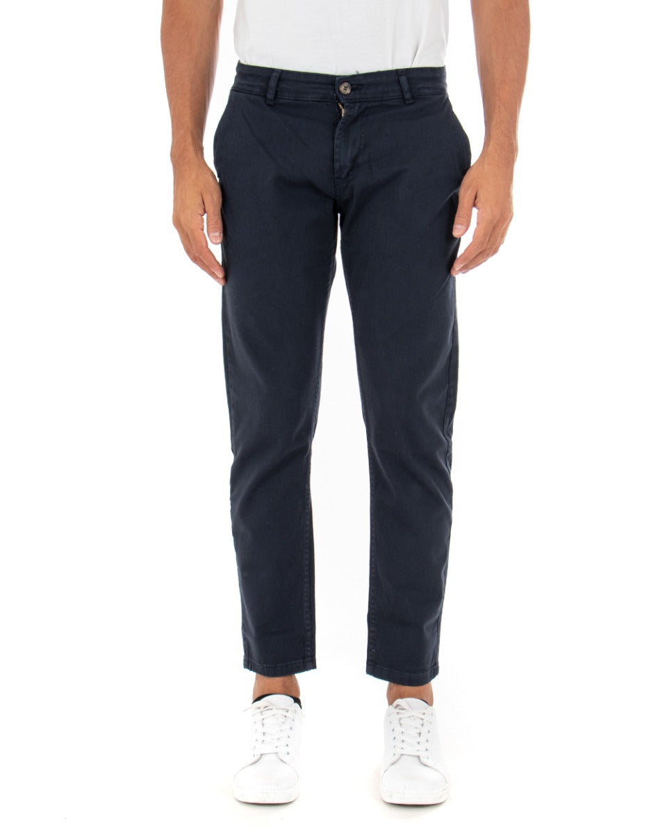 Pantaloni Uomo Tasca America Basic Cotone Elastico Blu Slim Classico GIOSAL-P5002A