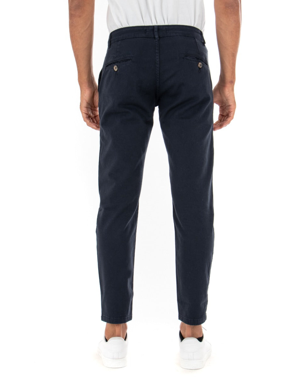 Paul Barrell Classic Long Men's Solid Color Blue Trousers GIOSAL