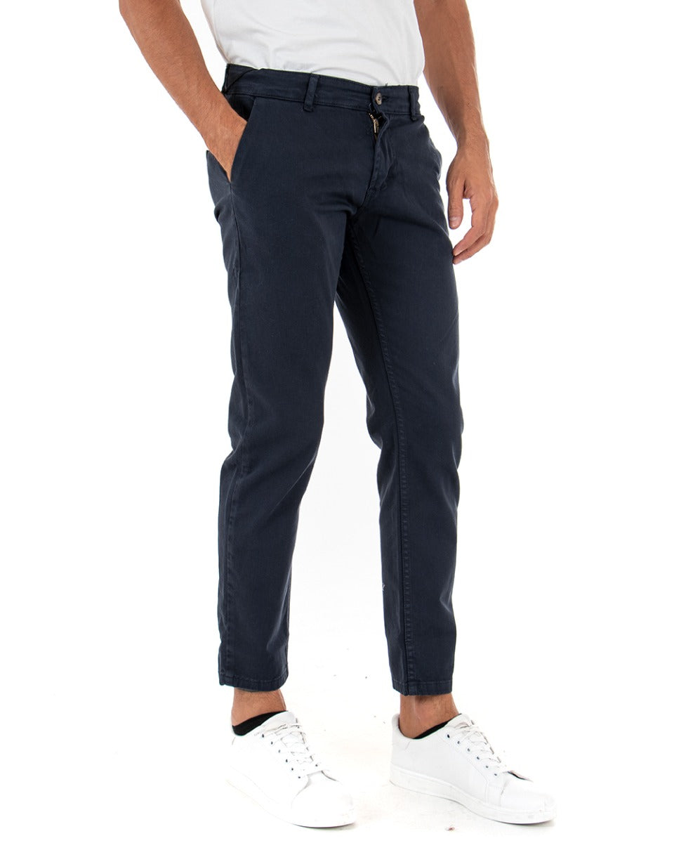 Pantaloni Uomo Tasca America Basic Cotone Elastico Blu Slim Classico GIOSAL-P5002A