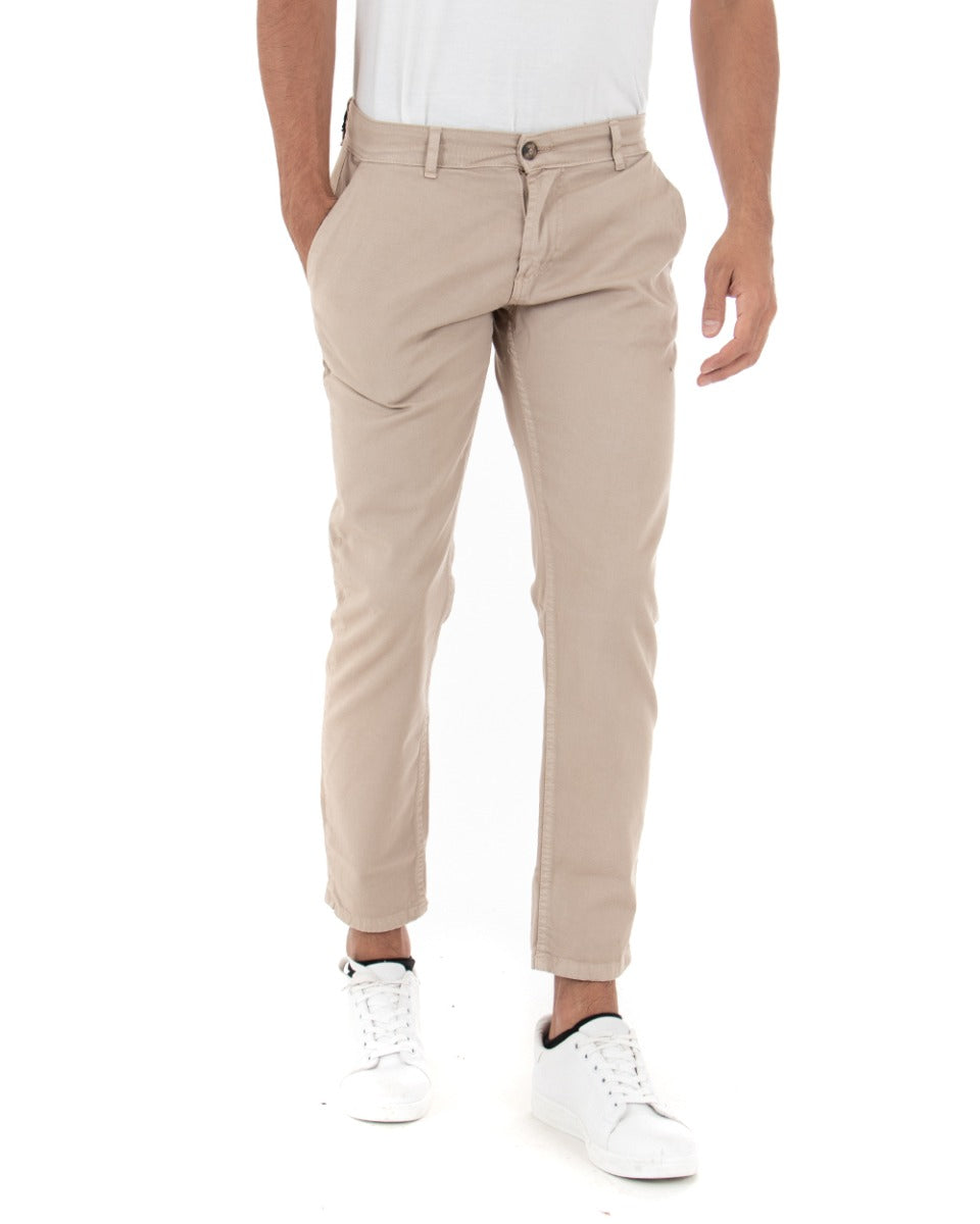 Pantaloni Uomo Tasca America Basic Cotone Elastico Beige Slim Classico GIOSAL-P5003A