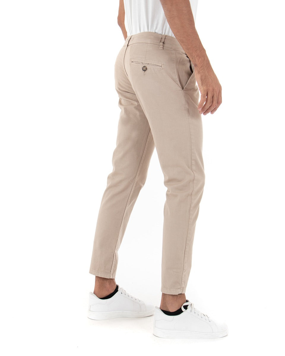 Pantaloni Uomo Tasca America Basic Cotone Elastico Beige Slim Classico GIOSAL-P5003A