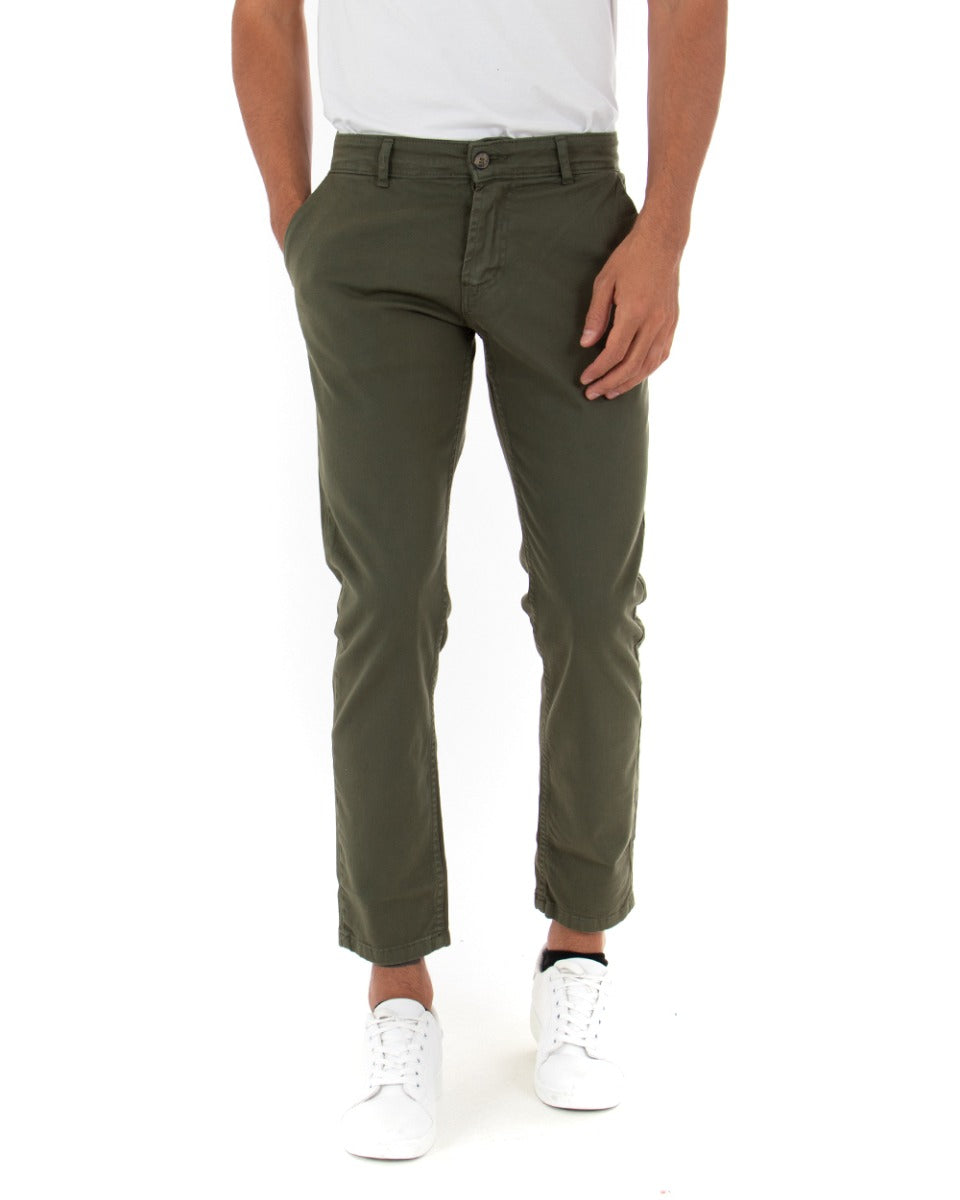Paul Barrell Classic Long Men's Solid Color Green Trousers GIOSAL