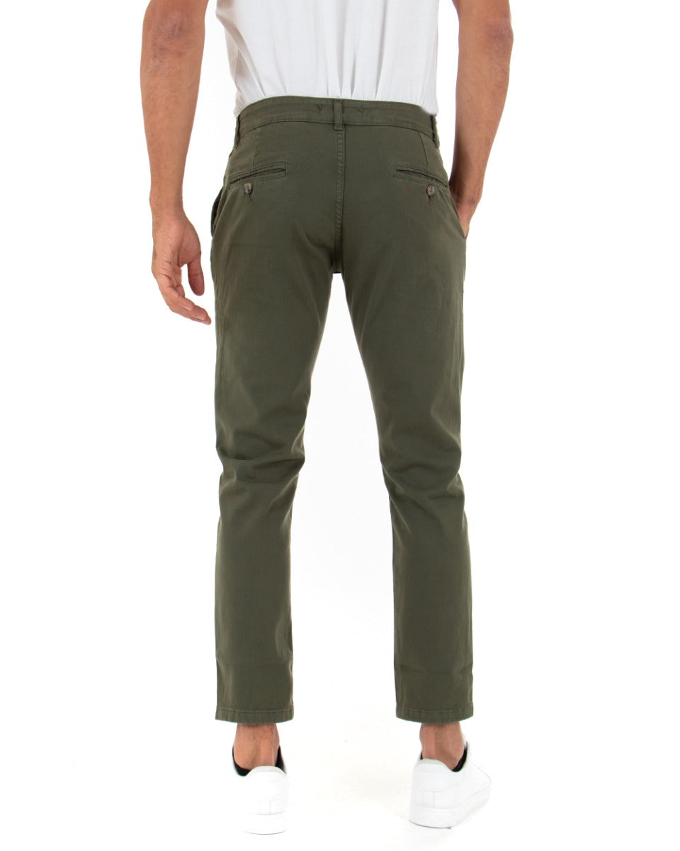 Paul Barrell Classic Long Men's Solid Color Green Trousers GIOSAL