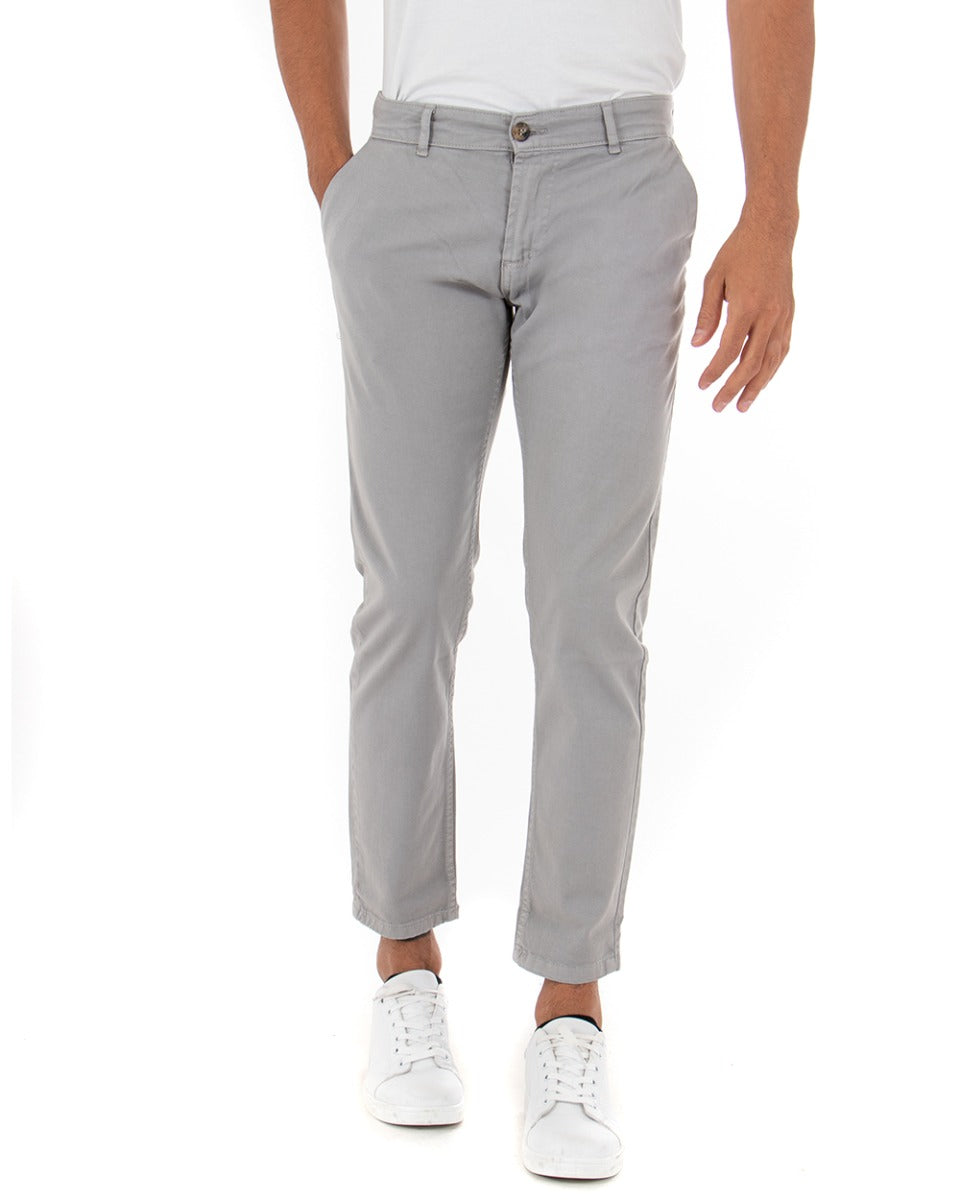 Men's Long Solid Color Light Gray Trousers Paul Barrell Classic GIOSAL