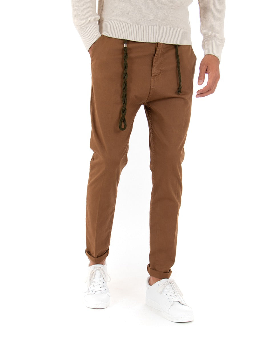 Akirò Long Men's Trousers Solid Color Camel America Pocket Cord GIOSAL
