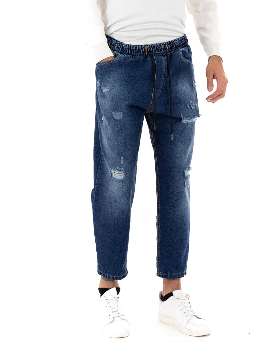 Pantaloni Jeans Uomo Loose Fit Denim Scuro Pantalaccio Con Rotture Casual GIOSAL-P5044A