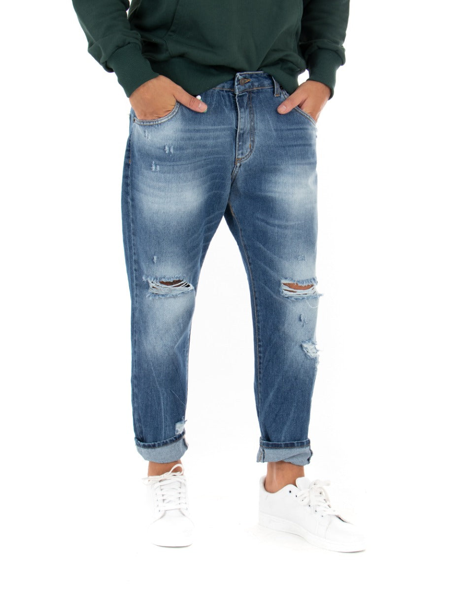 Men's Straight Fit Denim Jeans Trousers With Rips Five Casual Pockets GIOSAL-P5052A