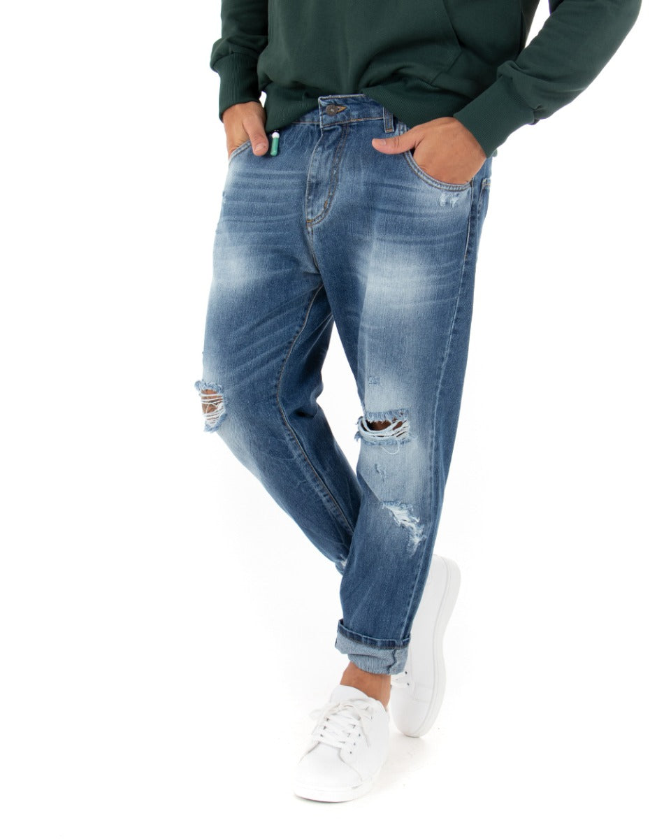Pantaloni Jeans Uomo Straight Fit Denim Con Rotture Cinque Tasche Casual GIOSAL-P5052A