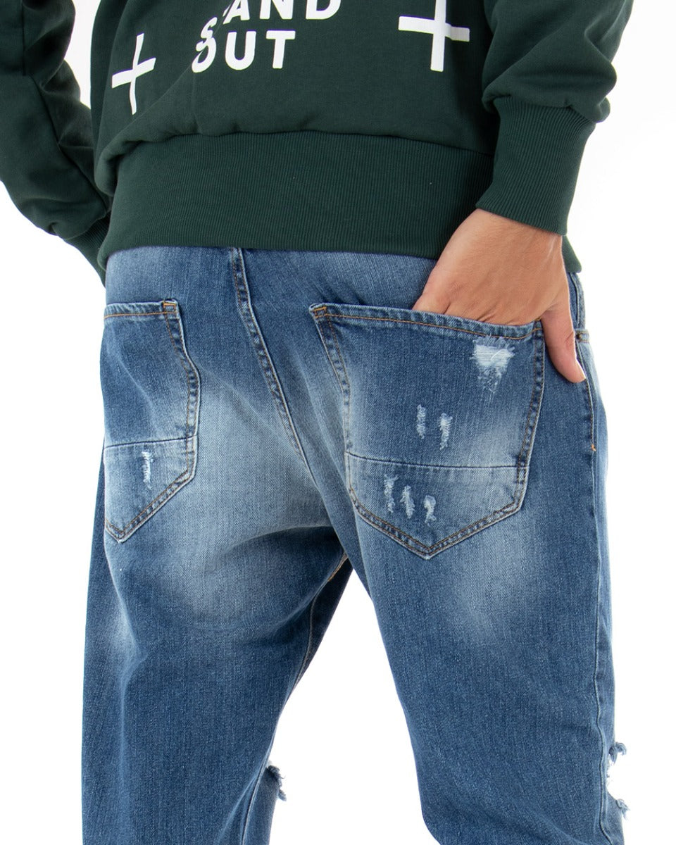 Pantaloni Jeans Uomo Straight Fit Denim Con Rotture Cinque Tasche Casual GIOSAL-P5052A