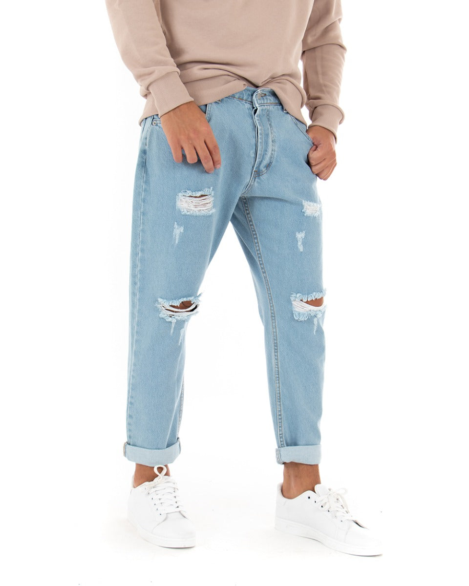 Men's Jeans Trousers Loose Fit Light Denim With Rips Five Pockets GIOSAL-P5053A