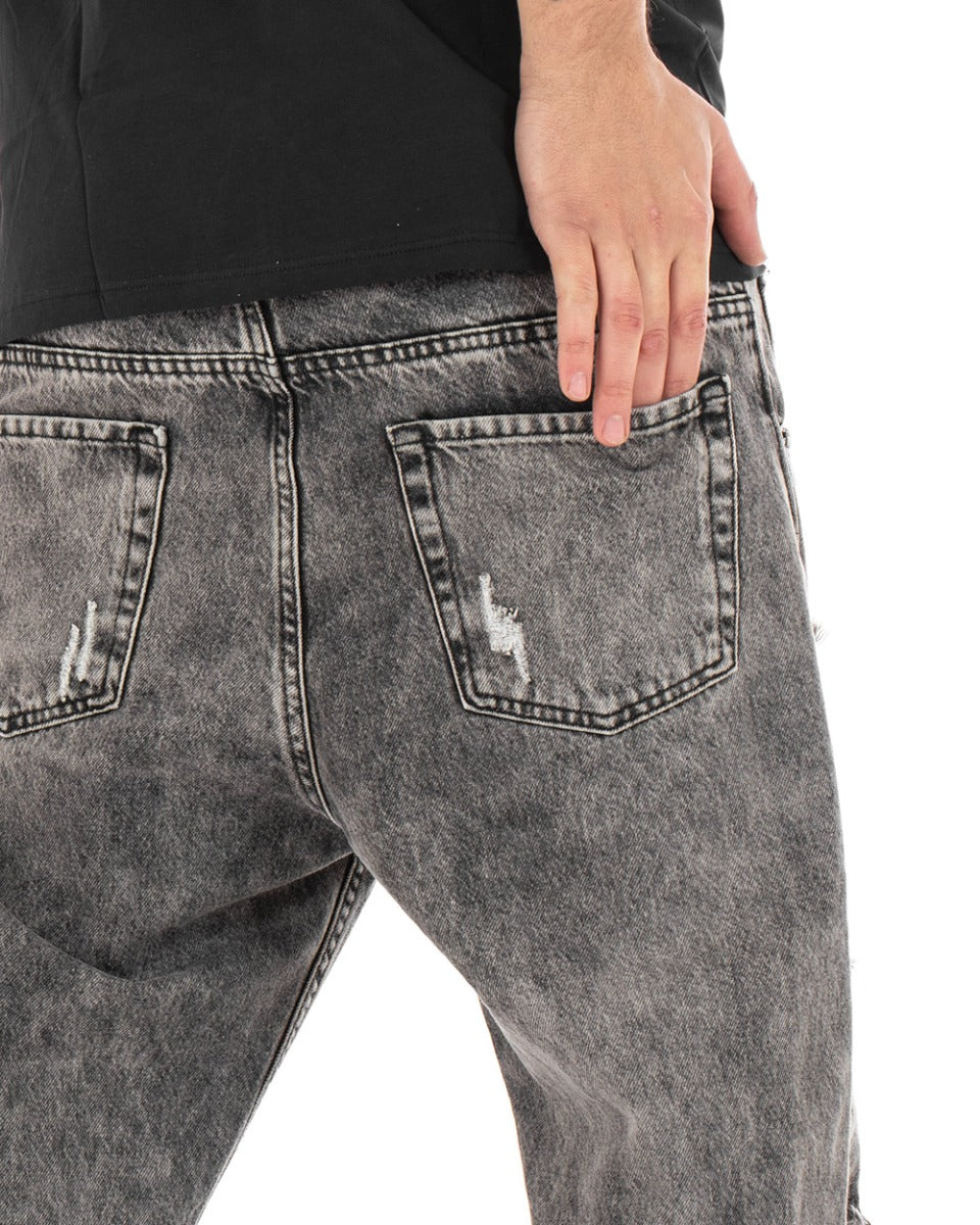 Pantaloni Jeans Uomo Loose Fit Denim Con Rotture Stone Washed Nero Casual GIOSAL-P5058A