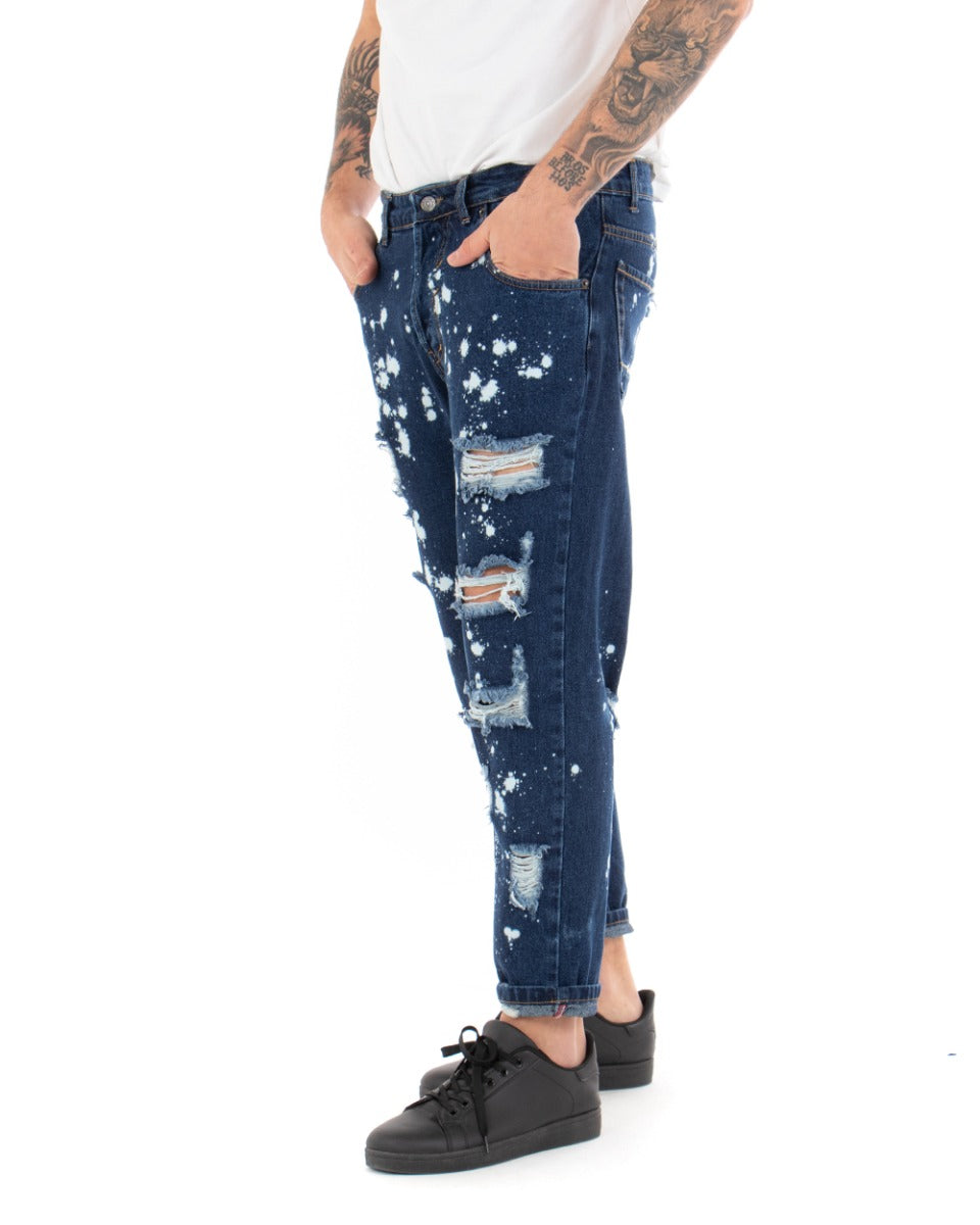 Men's Jeans Trousers Loose Fit Dark Denim With Rips Five Pockets GIOSAL-P5065A
