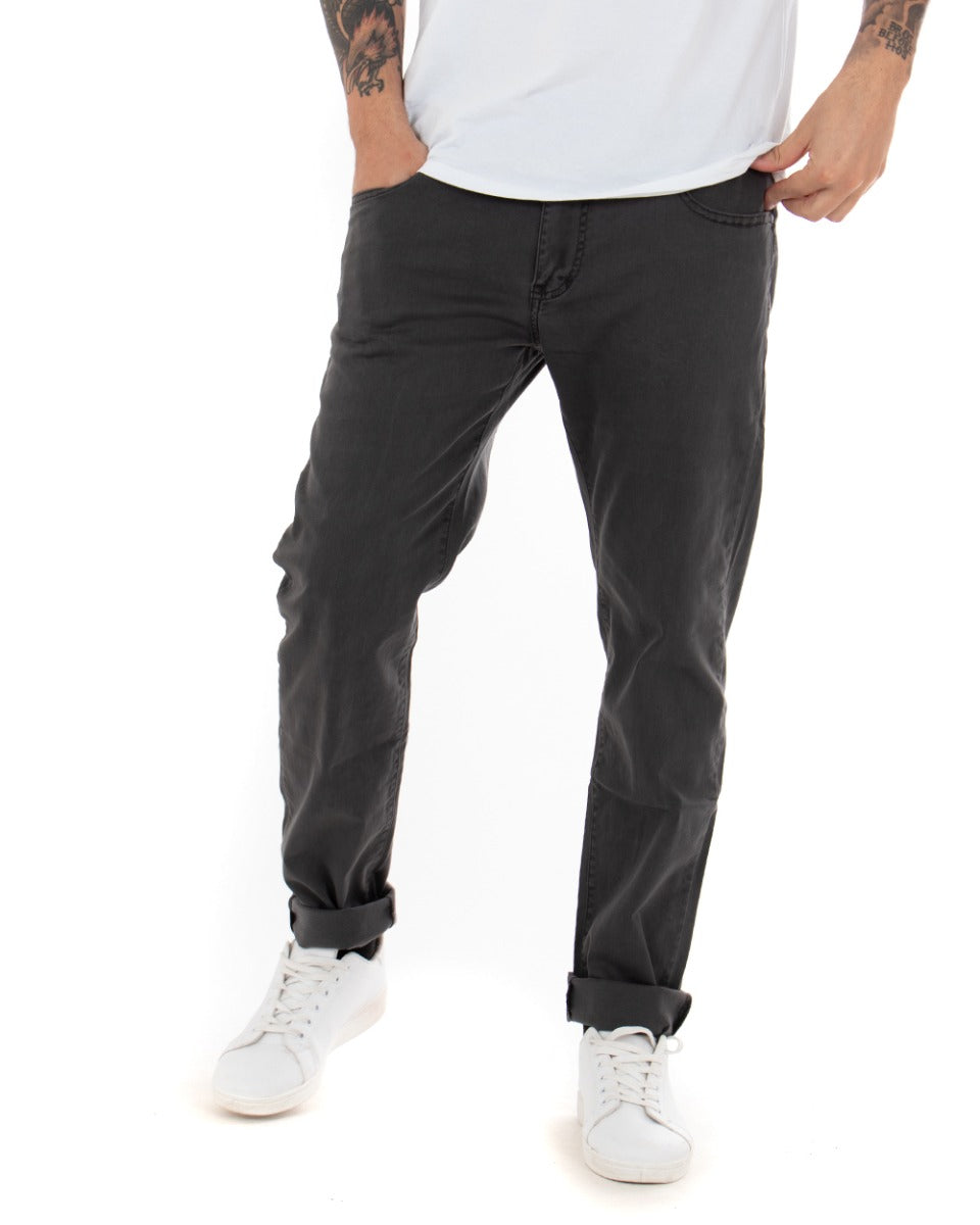 Long Men's Solid Color Gray Five Pocket Casual Trousers GIOSAL