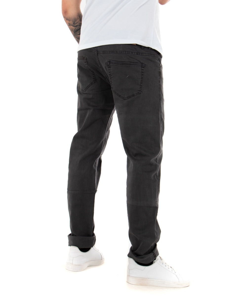 Long Men's Solid Color Gray Five Pocket Casual Trousers GIOSAL